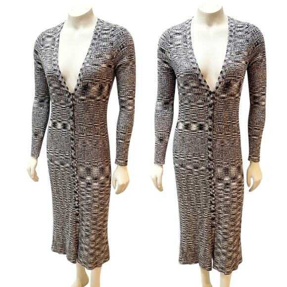 L’Agence Maci Button Duster Cardigan Dress Brown & Black Multi Small - Picture 2 of 13